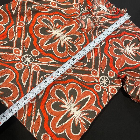 ~Rare The Odells Med Boho Top Vneck Tie Ruffle Short Balloon Sleeve Brown Rust - Picture 7 of 16